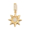 Rack Plating Leaf Brass With Rhinestone Pendants, Cadmium Free & Nickel Free & Lead Free, Sun Charms, Real 18K Gold Plated, 21x18x2.5mm, Hole: 7x2mm