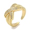 Rack Plating Brass Micro Pave Cubic Zirconia Cuff Finger Rings for Women, Cadmium Free & Lead Free, Long-Lasting Plated, Real 18K Gold Plated, 11mm, Inner Diameter: adjustable