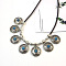 Ethnic Style Alloy Pave Dyed Synthetic Turquoise Pendant Bib Necklaces, Antique Silver, Flat Round, 17.72 inch(45cm)