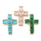 Brass Glass Pendants, Cross Charms, Rack Plating, Long-Lasting Plated, Lead Free & Cadmium Free, Real 18K Gold Plated, Faceted, Mixed Color, 29.5x20.5x6.5mm, Hole: 4x2.5mm