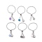 Adjustable 304 Stainless Steel Finger Rings, Slider Rings, with Natural Gemstone Beads and Rhinestone, Stainless Steel Color, 96mm