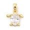 Rack Plating Leaf Brass Clear Cubic Zirconia Pendants, Cadmium Free & Nickel Free & Lead Free, Real 18K Gold Plated, Sea Animals Charms, Turtle, 14x13.5x5mm, Hole: 5mm