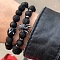 2Pcs 2 Style 8mm Round Natural Lava Rock & Frosted Black Agate Stretch Bracelets Set, Crown Stackable Bracelets for Men