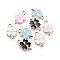 Alloy Enamel Pendants, Four Leaf Clover, Light Gold, Mixed Color, 18x12x1mm, Hole: 2.5mm