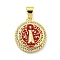 Rack Plating Brass Micro Pave Cubic Zirconia Pendants, with Enamel Cadmium Free & Lead Free, Real 18K Gold Plated, Flat Round, Brown, 18x15x4mm, Hole: 5mm