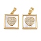 Brass Micro Pave Clear Cubic Zirconia Pendants, Cadmium Free & Lead Free, Square with Heart, with Shell, Real 18K Gold Plated, 16.5x14x2.5mm, Hole: 5x3.5mm