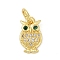 Brass Micro Pave Cubic Zirconia Charms, Owl, with Jump Ring, Cadmium Free & Lead Free, Long-Lasting Plated, Rack Plating, Real 18K Gold Plated, 11.5x7x2.5mm, Hole: 2.5mm