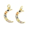Brass Micro Pave Cubic Zirconia Pendants, Cadmium Free & Nickel Free & Lead Free, with Glass and Jump Ring, Moon Charms, Real 18K Gold Plated, 17x10x2mm, Hole: 3.4mm