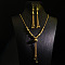 Alloy & Brass Round Beaded Tassel Pendant Necklaces & Hoop Earrings Sets, Golden, 500mm
