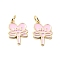Brass Enamel Pendants, with Jump Rings, Heart Magic Wand with Word Love Charm, Rack Plating, Real 18K Gold Plated, Lead Free & Cadmium Free, Long-Lasting Plated, Pink, 15.5x11.5x2mm, Hole: 3.3mm
