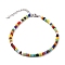 Opaque Glass Seed Beads Anklets, with 304 Stainless Steel Heart Link Chains & Lobster Claw Clasps, Colorful, Stainless Steel Color, 9-1/2 inch(24cm)