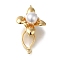 Brass Fold Over Clasps, Cadmium Free & Nickel Free & Lead Free, ABS Plastic Imitation Pearl Beads, Leaf, Real 18K Gold Plated, 35mm