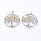 Natural Citrine Pendants, with Brass Findings, Flat Round with Tree of Life, Platinum, 29x5~7mm, Hole: 4.5mm