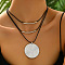 Ethnic Style Disc Alloy Pendant Necklaces, Black Waxed Cord 3 Layer Necklaces, Platinum, 13.78 inch(35cm)