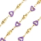 Brass Heart Link Chains, with Enamel, Cadmium Free & Nickel Free & Lead Free, Real 18K Gold Plated, Soldered, with Spool, Medium Purple, 11x7x2.5mm