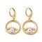 Evil Eye Real 18K Gold Plated Brass Dangle Leverback Earrings, with Enamel and Cubic Zirconia, Pink, 33.5x18.5mm