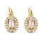 Brass Micro Pave Cubic Zirconia Charms, Cadmium Free & Nickel Free & Lead Free, with Jump Ring, Oval, Real 18K Gold Plated, Clear, 10x6.5x3.5mm, Hole: 2mm
