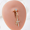 Double Cross 304 Stainless Steel Micro Pave Clear Cubic Zirconia Clip on Belly Rings, Golden, 36x11mm