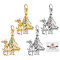 8Pcs 2 Colors Brass Micro Pave Colorful Cubic Zirconia Pendants, Christmas Tree with Christmas Reindeer, Platinum & Golden, 21.5x15.5x3.5mm, Hole: 3.5mm, 4pcs/color
