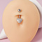 304 Stainless Steel with Crystal Rhinestone Belly Rings, Stainless Steel Color, Heart, Bar Length: 3/8