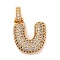 Brass Micro Pave Cubic Zirconia Pendants, Nickel Free, Real 18K Gold Plated, Clear, Letter U, 18.5~24x12.5~25.5x5~5.5mm, Hole: 5x3mm