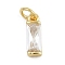 Brass with Cubic Zirconia Pendants, Rectangle Charms, with Jump Ring, Rack Plating, Long-Lasting Plated, Lead Free & Cadmium Free, Real 18K Gold Plated, 12x4x3.5mm, Hole: 3.5mm