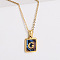 304 Stainless Steel Pave Natural Paua Shell Rectangle Initial Pendant Necklaces for Women, Real 18K Gold Plated, Letter G, 17.72 inch(45cm)
