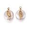 Natural Cultured Freshwater Pearl Pendants, with Golden Plated Brass Findings, Flat Round with Virgin Mary, White, Golden, 17~23x12~14mm, Hole: 1.6mm