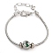 Brass Micro Pave Cubic Zirconia European Bracelets, Round, Green, 7-1/4 inch(18.4cm)