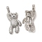 Brass Micro Pave Cubic Zirconia Pendants, Cadmium Free & Lead Free, Bear Charms, Platinum, 31x16x5.5mm, Hole: 4x2.5mm