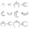 24Pcs 6 Style 304 Stainless Steel Charms, Double Horn/Crescent Moon & Moon, Stainless Steel Color, 9~19.5x8~17x2~3.5mm, Hole: 0.7~1.8mm, 4pcs/style