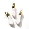 Brass Enamel Pendants, with Jump Ring, Hand Charms, Cadmium Free & Lead Free, Lasting Plated, Real 18K Gold Plated, White, 20x7x5mm, Hole: 3mm