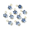 Glass Pendant, with Brass Findings, Star, Golden, Prussian Blue, 14mm, Hole: 2.5mm, 10pcs/set