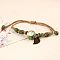 Adjustable Handmade Porcelain Flower Beads Braided Beads Bracelets, Alloy Leaf Charm Bracelets for Women, Lime, 7-1/8 inch(18cm)