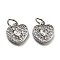 Brass Micro Pave Clear Cubic Zirconia Charms, with Jump Rings, Cadmium Free & Lead Free, Heart, Platinum, 10x10x3mm, Hole: 3.5mm