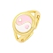 Round with Yin-yang Brass Enamel Open Cuff Rings for Women, Lead Free & Cadmium Free, Pearl Pink, 13mm, Adjustable