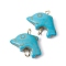 Synthetic Turquoise Connector Charms, Dolphin Links with Golden Plated Stainless Steel Double Loops, Medium Turquoise, 15~16x20x6.5~7mm, Hole: 2mm and 3.5mm