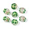 Luminous Handmade Gold Sand Lampwork Beads, Round with Flower, with Enamel, Glow in the Dark, Sea Green, 11.5~13.5mm, Hole: 1.2~1.6mm
