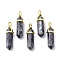 Natural Larvikite Pointed Pendants, with Random Brass Pendant Hexagon Bead Cap Bails, Golden, Bullet, 38.5~40x12~12.5x10~11mm, Hole: 3x4.5mm