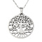 Non-Tarnish 201 Stainless Steel Pendants Necklaces, with Cable Chains and Lobster Claw Clasps, Flat Round with Tree, Stainless Steel Color, 17.71 inch(45cm), 1.5mm