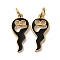 Halloween 304 Stainless Steel Charms, with Enamel and Jump Ring, Real 14K Gold Plated, Ghost Charm, Black, 15x7x0.9mm, Hole: 2.8mm