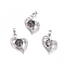 Natural Netstone Pendants, with Platinum Tone Brass Findings and Crystal Rhinestone, Heart, 29x21.5x9mm, Hole: 7x3.5mm