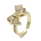 Brass Micro Pave Cubic Zirconia Open Cuff Ring, Cadmium Free & Lead Free, Bowknot, Real 16K Gold Plated, Inner Diameter: 17mm