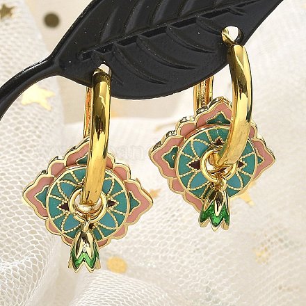 Серьги-кольца из латуни с ромбами EJEW-R016-13G-01-1