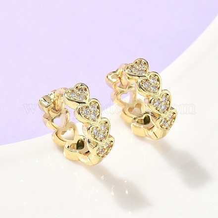 Серьги-кольца из латуни с микропаве и прозрачным кубическим цирконием в форме сердца EJEW-Z102-25G-1