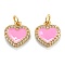 Brass Micro Pave Clear Cubic Zirconia Pendants, with Enamel, Real 18K Gold Plated, Long-Lasting Plated, Heart, Pink, 12x11x2mm, Hole: 3.2mm