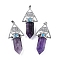 Natural Amethyst Faceted Pointed Bullet Big Pendants, Rack Plating Brass Tree of Life Triangle Charms, Platinum, Lead Free & Cadmium Free, 56~57x26.5~27x16.5~17mm, Hole: 6x4mm