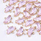 Transparent Glass Links connectors, with Brass Findings, Faceted, Half Round, Light Gold, Pearl Pink, 14x16x5mm, Hole: 1.2mm
