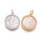 Brass Pendants, with Micro Pave Cubic Zirconia, Shell and Jump Rings, Flat Round with Virgin Mary, Clear, Mixed Color, 18x15x3mm, Hole: 3mm