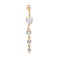 Real 18K Gold Plated Piercing Jewelry Brass Cubic Zirconia Heart Navel Ring Navel Ring Belly Rings, with 304 Stainless Steel Bar, 7~8x52mm, Bar Length: 3/8